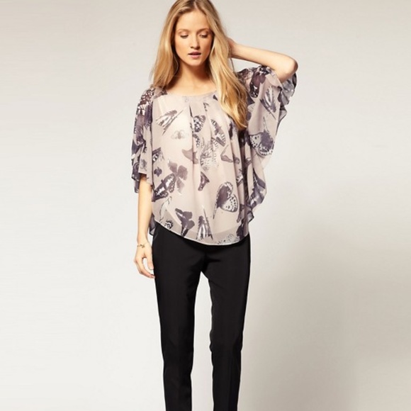 🦋 Ted Baker London, Capra Butterfly Batwing Ruffled Blouse - Picture 2 of 16